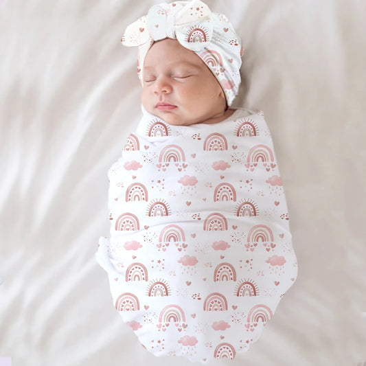 Ylsteed Newborn Receiving Photography Swaddle Blanket with Bow Turban Hat Infant Photography Props New born Photoshooting Wraps