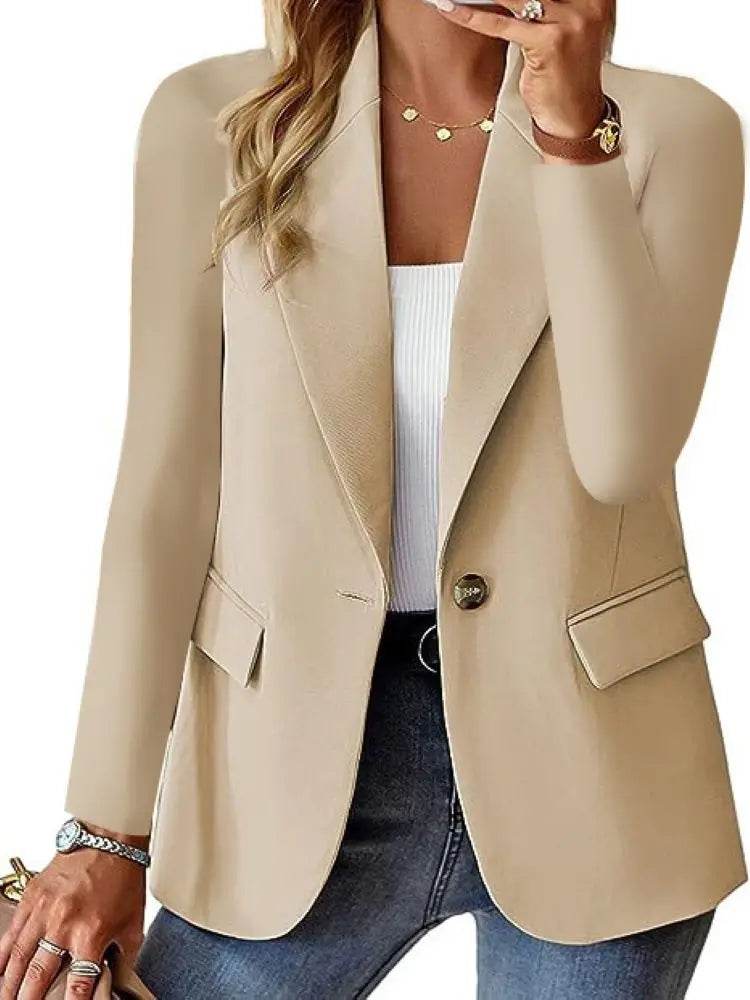 Women's Oversized Blazer Jacket Business Suit Coat Lapel Long Sleeve Solid Button Casual Elegant Coat Trendy Loose Outwear - AIAZ