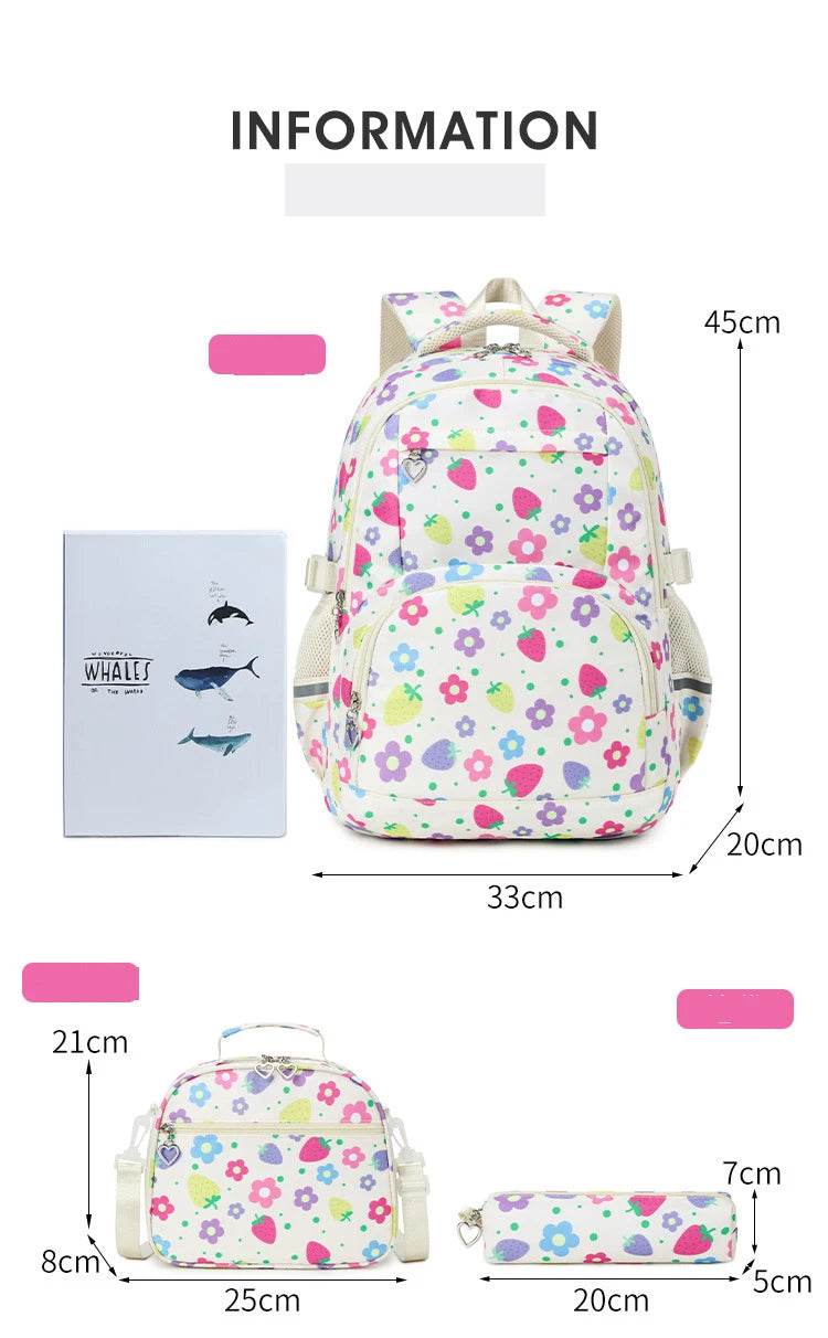 School Bags for Girl Pencil Case Colorful Set School Backpack Book Bag Luxury Brand Schoolbag Teenager's Backpack Kids - AIAZ