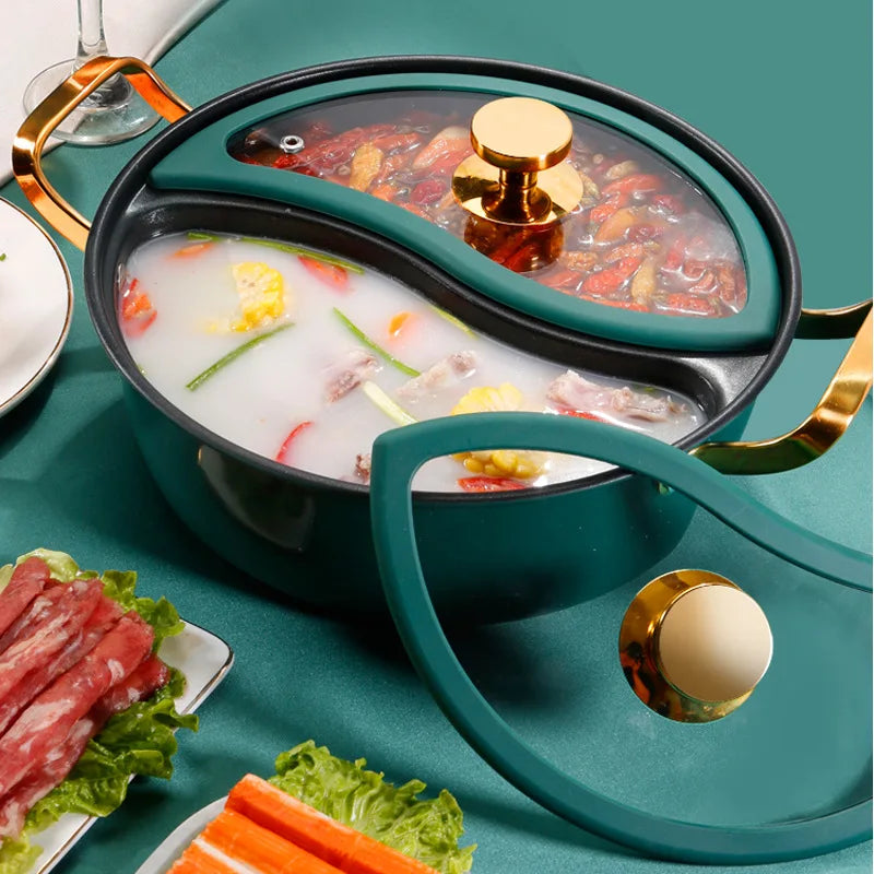 304 Stainless Steel Double-flavor Hot Pot with Lid Thickened Double Ear Soup Pot Household Induction Cooker Double Flavor HotPot