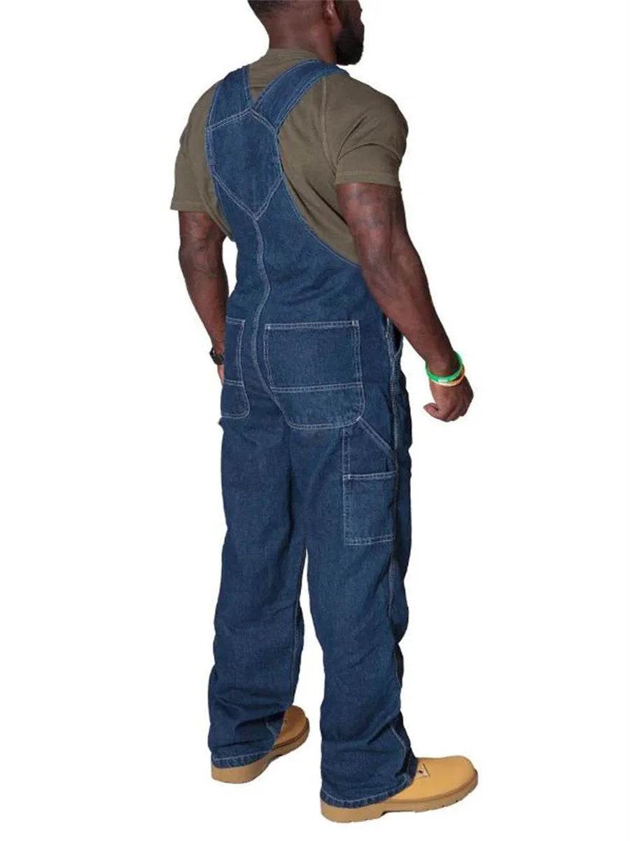 Mens Jeans Cargo Trousers Overalls for Men Fashion Denim Jumpsuit Oversized Bib Pants Men's Clothing Straight Streetwear - AIAZ