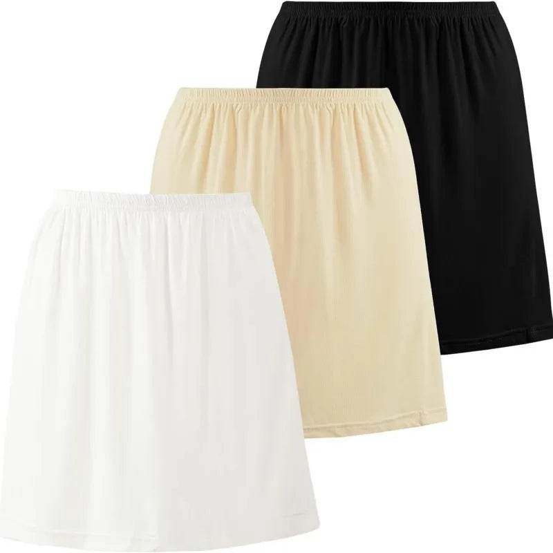 Satin Underskirt Half Slips Dress for Women Summer Thin Ice Silk High Waist Elastic Anti-Penetrating Underskirt Lining Petticoat - AIAZ