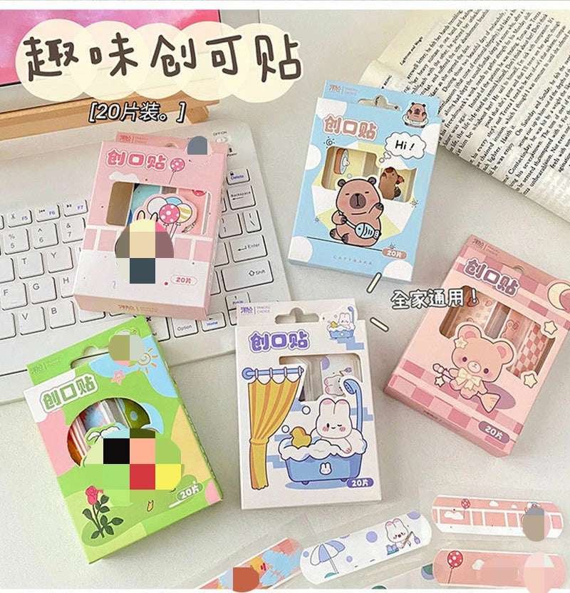 20pcs/box Cute Cartoon Waterproof Breathable Bandages for Girls Baby High Aesthetic Adhesive Wound Care Anti Blister Plasters