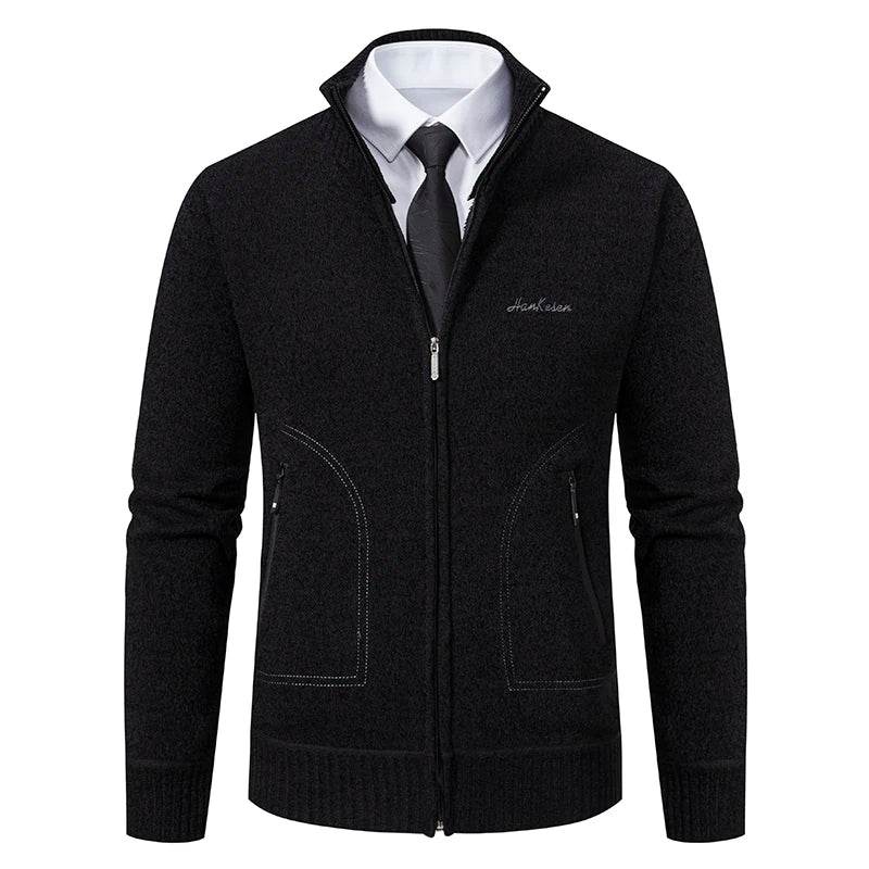 2023 Knitwear Spring and Autumn Men's Stand-up Collar Thick Warm Cardigan Sweater Winter Loose Casual Coat - AIAZ