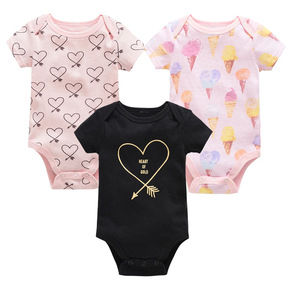 3 Pcs/set Baby Girls Rompers Unicorn Cute Print Girls Bodysuit Pink Summer Short Sleeve Jumpsuit 100% Cotton Soft Baby Clothes