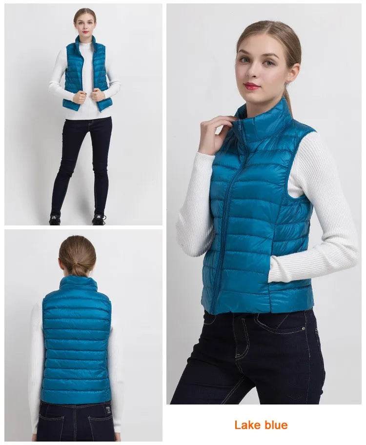0-10℃ Women Vests Autumn Winter Ultra Light Duck Down Vest Female Slim Sleeveless Jacket Windproof Warm Puffer Waistcoat 4XL - AIAZ