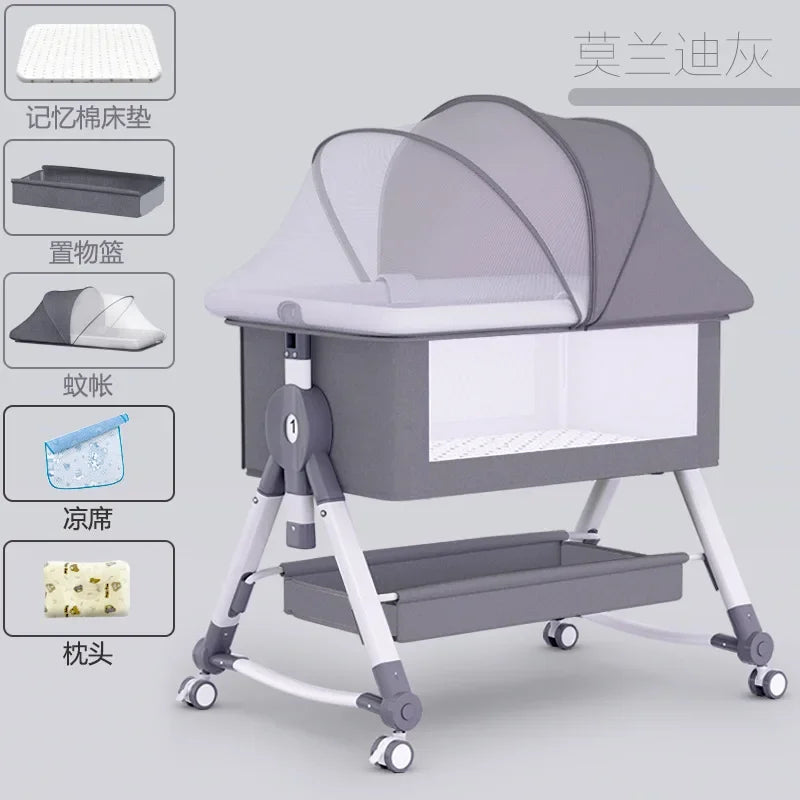Newborn Bed Splicing Large Bed Baby Rocking  Children's Cradle  Multifunctional Movable and Foldable