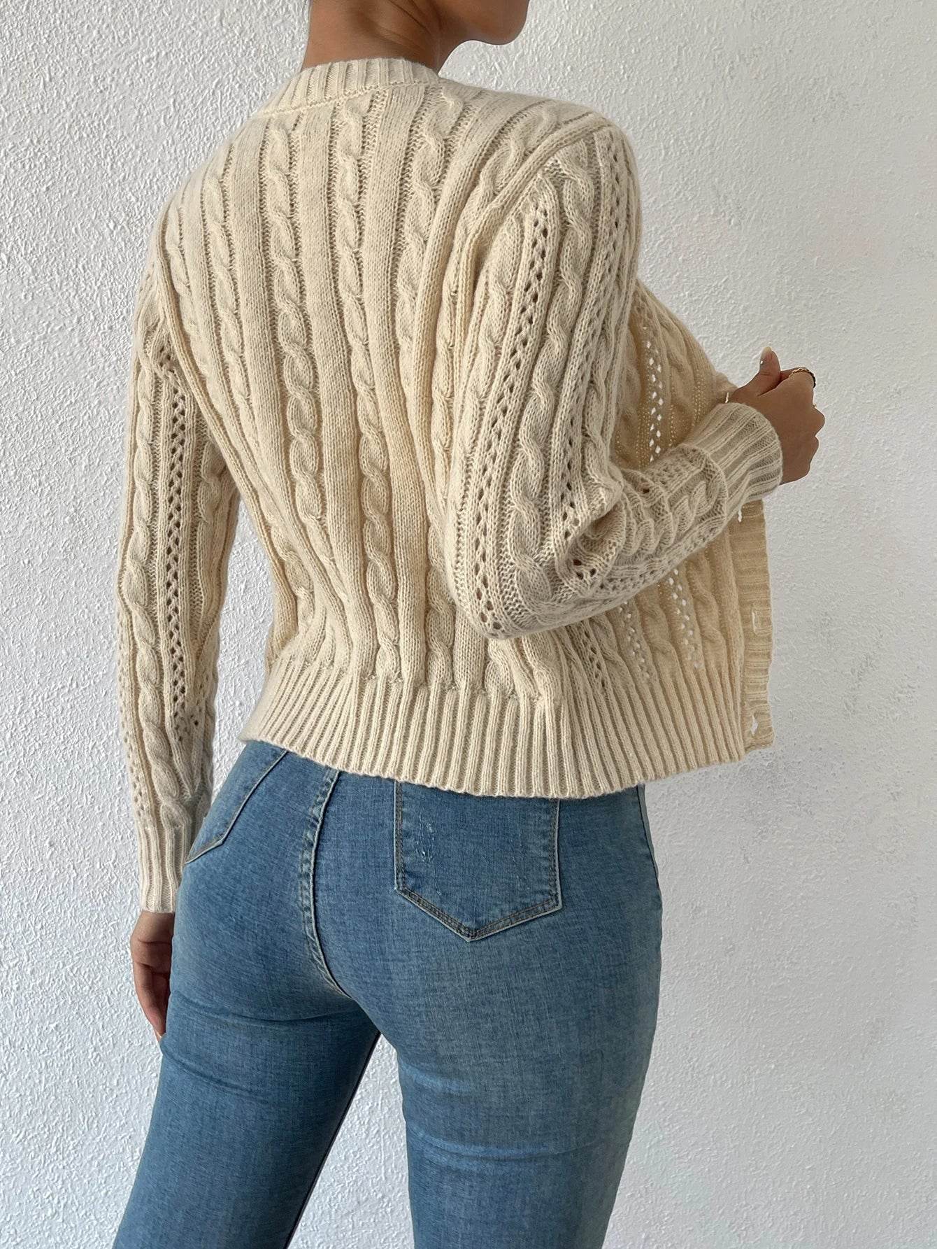 Women's Long Sleeved Cardigan Knitted Sweater Casual Autumn Winter Warm Knitwear Fashionable Women's Outerwear - AIAZ