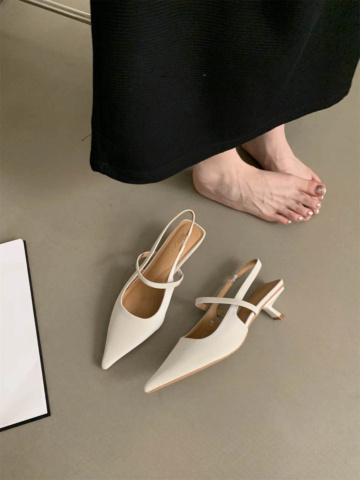 Bailamos Women Sandals Pointed Toe Elegant Low-heel Shoes Summer Fashion Slingback Woman Mules Shoes Pumps Dress Shoes - AIAZ