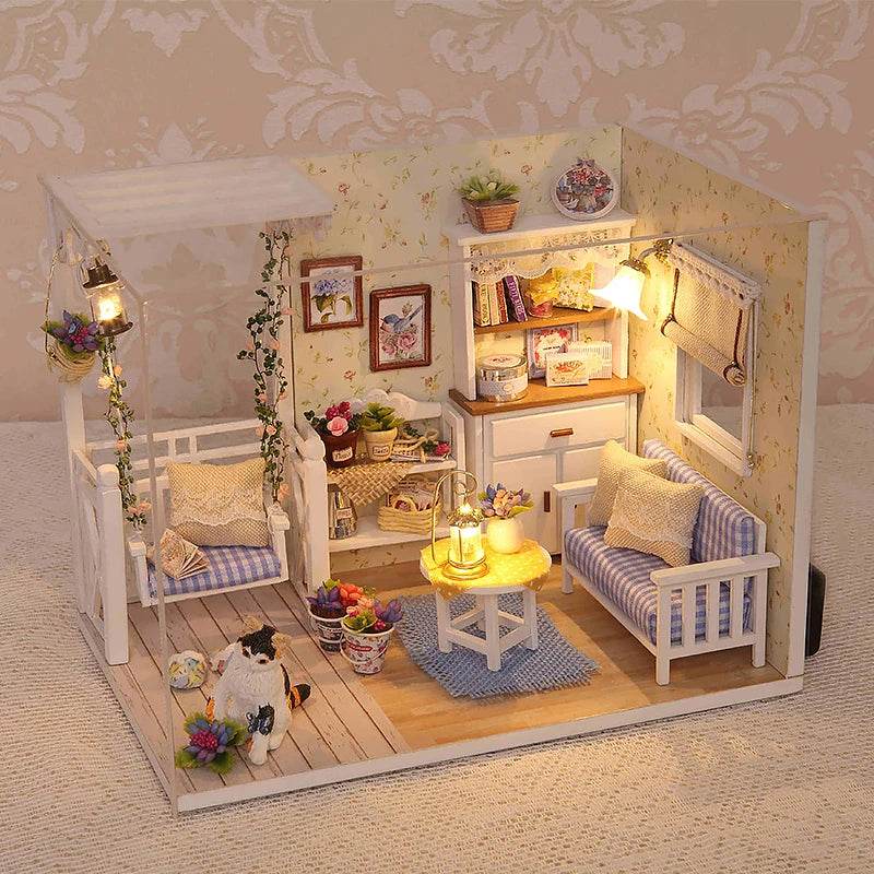 Kitten Mini Doll House 3D Puzzle Assembly Model Building Kit Creative Room Bedroom Decoration With Furniture Wooden Crafts Gifts - AIAZ
