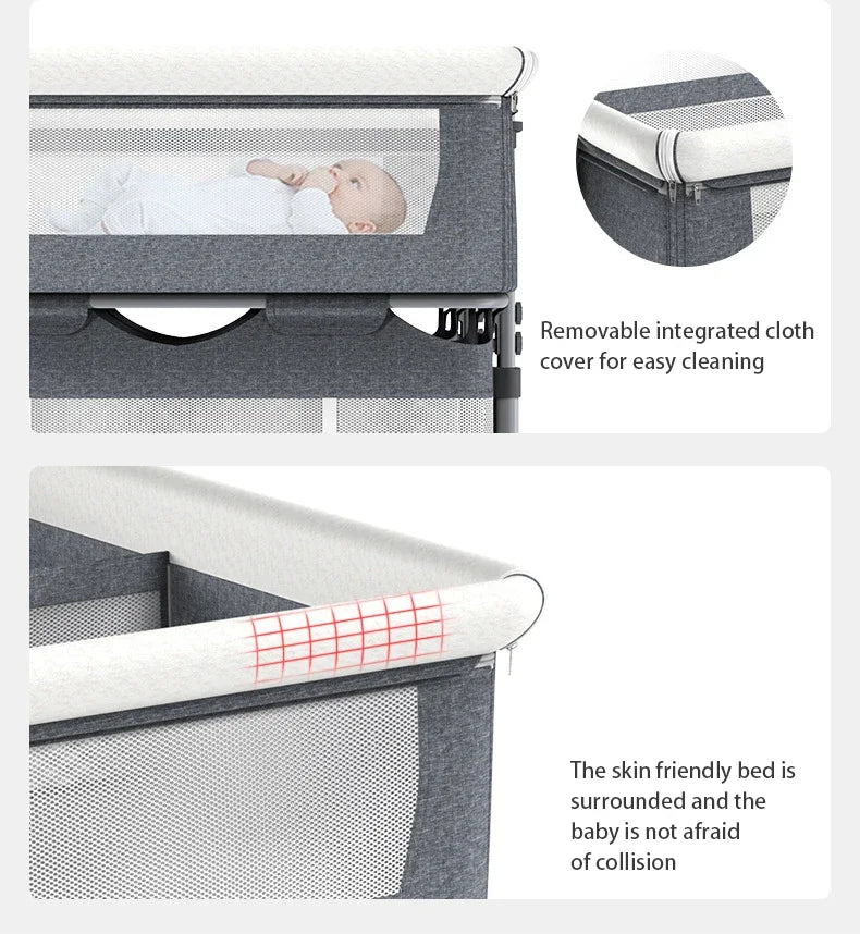 Twin Bassinet Portable Movable Newborn Crib Folding Height Adjustable Splicing Big Bed Baby Crib Baby Bed
