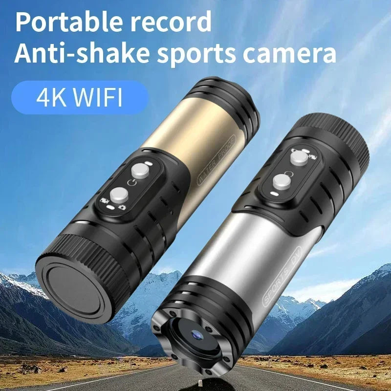 4K Full HD Wifi Portable Camera Waterproof and Anti Shake Sports Cameras Bicycle Motorcycle Helmet Cam Flashlight Camcorder