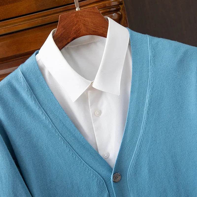 BROWON Brand Mens Sweater Cardigan Business Casual Classic V-neck Solid Color Cardigan Men Sweater Korean Fashion Mens Clothes - AIAZ