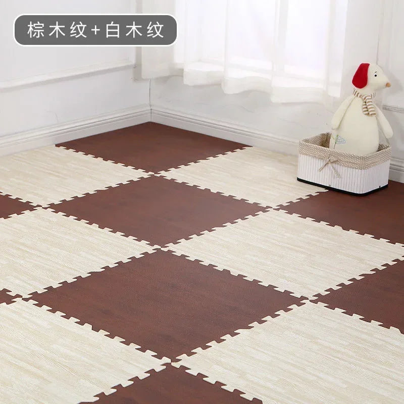 Wooden Baby EVA Foam Play Gym Puzzle Mat Interlocking Exercise Tiles Crawling Carpet for Kids Game Activity Soft Floor 30x30x1cm