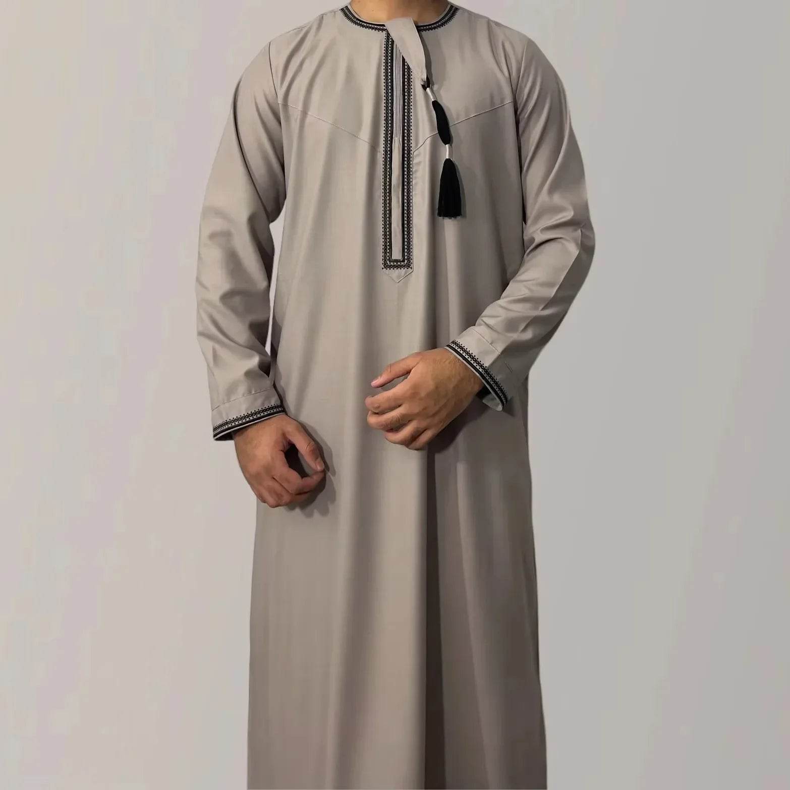 New Men's Muslim Fashion Abayas Dress O Neck Long Sleeve Pullover Kaftan Pakistan Saudi Arab Caftan Islamic Clothing Prayer Robe - AIAZ