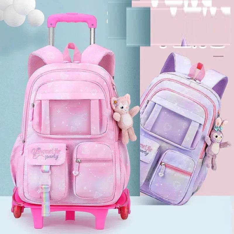 School Rolling backpack Bags school wheeled backpack for girls kids School trolley bag for girls school bag wheels for girls - AIAZ