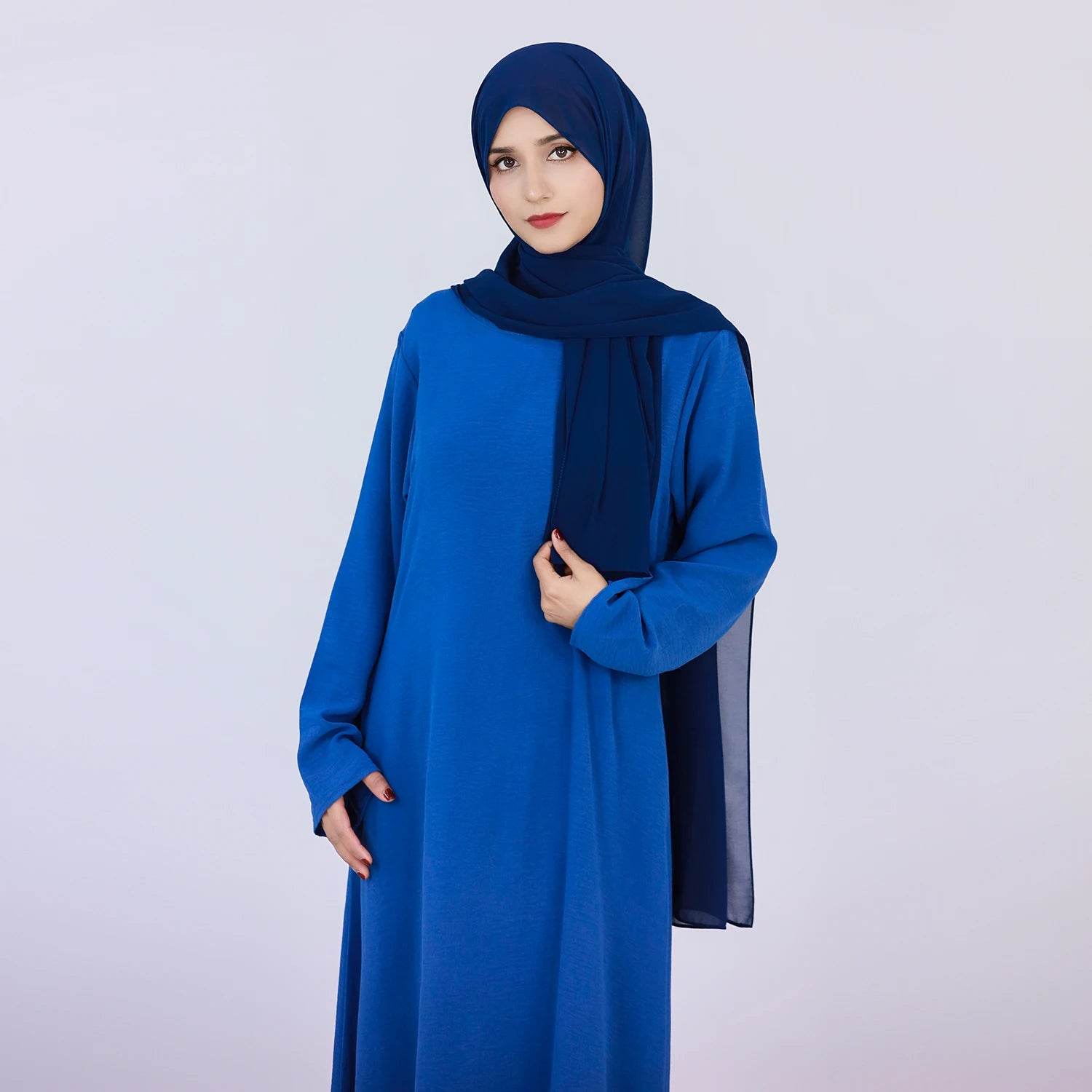 2025 Fashion Simple Muslim Dress Solid Abaya Arab Turkey Dubai Kaftan Modest Long Sleeve Maxi Dress Islamic Clothing LR593 - AIAZ