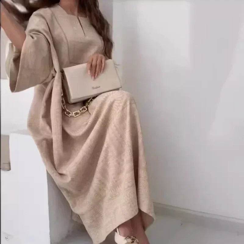 2024 Summer Fashion New Muslim Women Loose Ethnic Style Plus Size Dress Printed Square Neck Elegant Casual Party Women's Wear - AIAZ