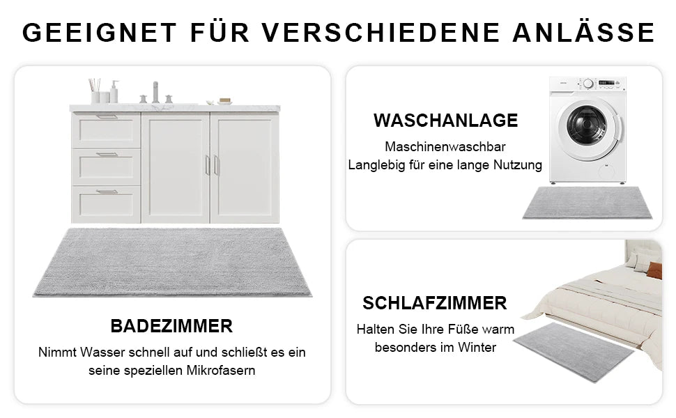 Kitinjoy Luxury Chenille Bath Mat Soft Non-slip Bathroom Shower Rug Extra Absorbent Mat Washable Quick Drying Foot Floor Carpets