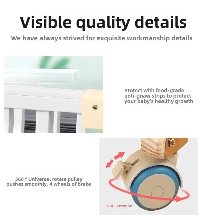 2025New Solid Wood Baby Crib Movable Splicing Bed Multifunctional Baby Rocking Bed Adjustable Guardrail Height with Mosquito Net