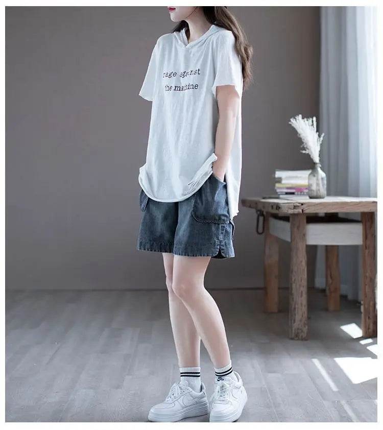 Summer Thin High-waisted Retro Denim Shorts for Women Loose Mid-pants New Wide-leg Large Pocket Five-point Pants - AIAZ