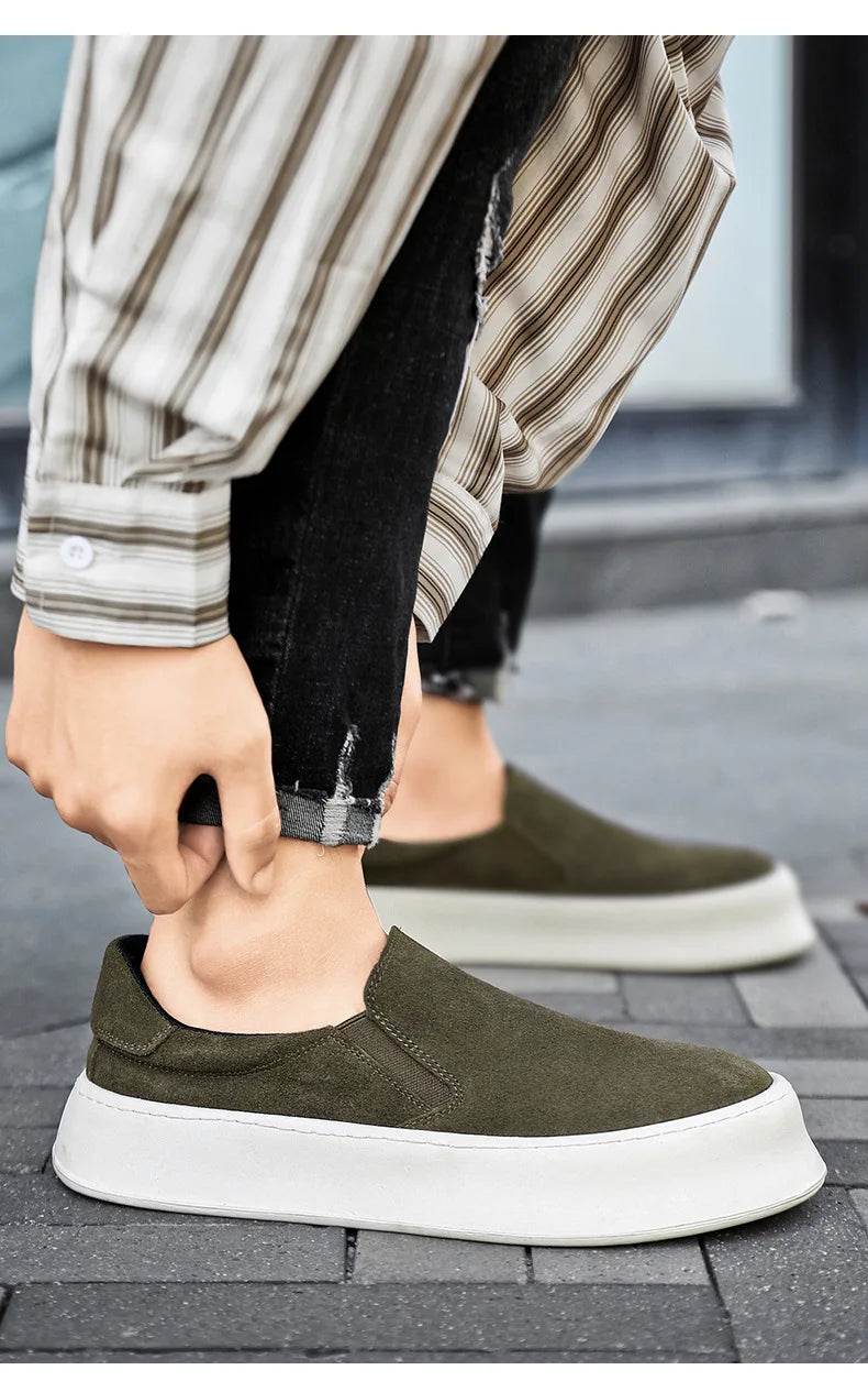 Men's shoes summer 2024 new low-top all-match nubuck leather sneakers lightweight slip-on slip-on shoes fashionable casual shoes - AIAZ