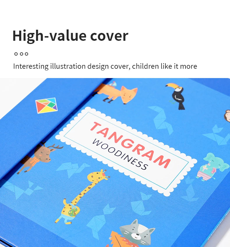 Montessori Wooden Jigsaw Magnetic Tangram Puzzle Book Educational Toys For Kid Learning Logical Game Geometric Shape Block