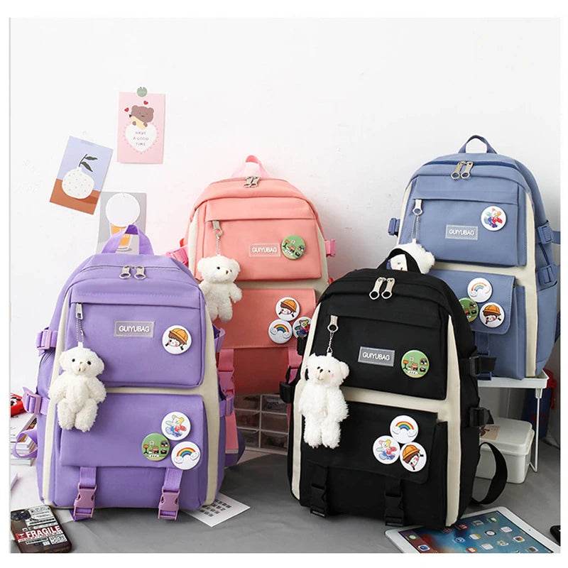 4 Pcs Set Backpack College School Bag For Girls Boys School Bag Best High Quality School Students Schoolbags 4 Pc Backpack - AIAZ