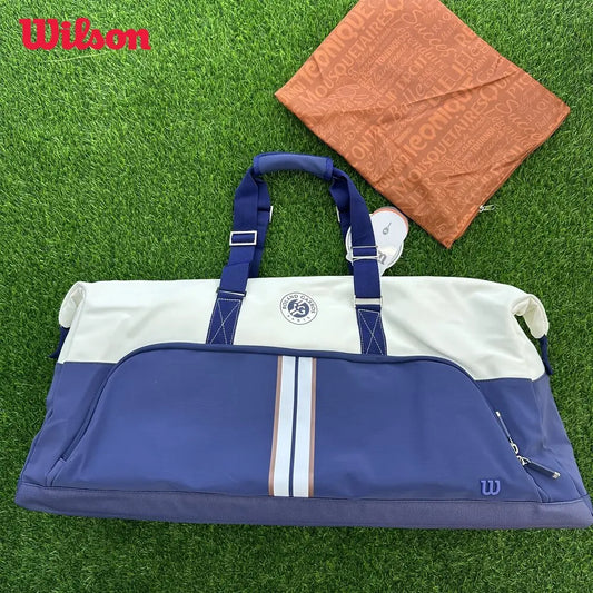 Wilson 2023 Navy 4-6pcs Tennis Racket Bag Super Tour Nylon Large Tennis Bag for 6 Racquets With Two Compartment