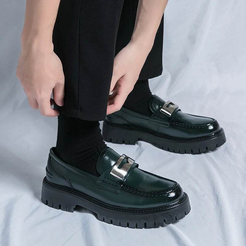 Platform New Men's Dress Leather Shoes High Classic Comfortable Pointed Toe Lace-up Business Shoes Fashion Casual Wedding Party - AIAZ