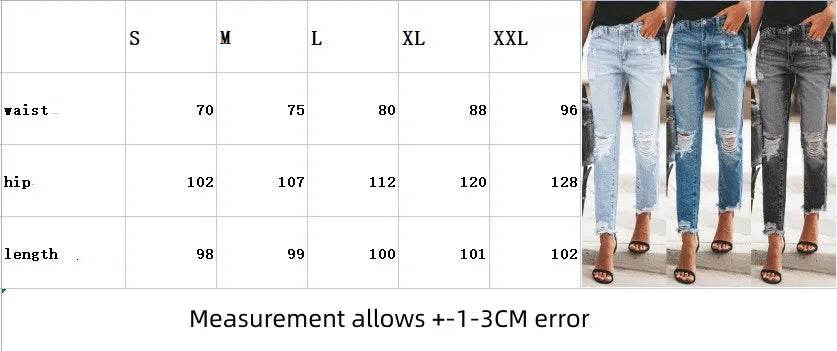 2023 New Women's Mid Waist Ripped Jeans Fashion Casual Ankle-Length Denim Straight Leg Pants Gray/Blue S-2XL Drop Shipping - AIAZ