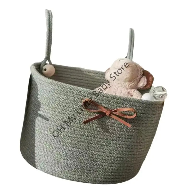 Baby Crib Storage Bag Cotton weave Large Pouch Newborn Bed Headboard Organizer for Kids Baby Bedding Diaper Toys Bag
