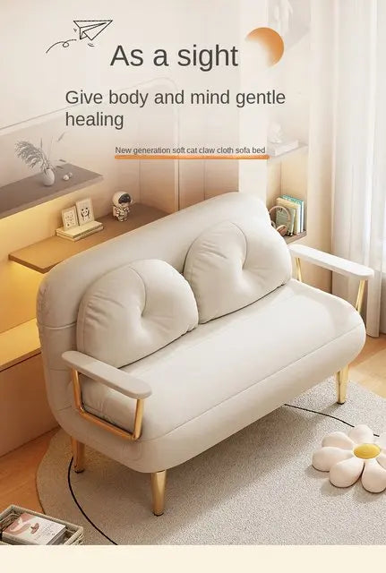 Folding Sofa Bed Dual Use Single Small Unit Balcony Living Room Multi Functional Clouding Stretching Relaxing Sofa Two Seat