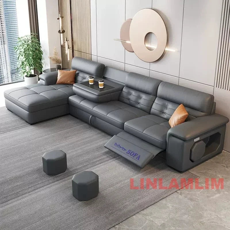 MINGDIBAO Sectional Sofa Bed with Storage, Genuine Leather Reclining Couch, Space-Saving Convertible Sleeper Sofa in Living Room