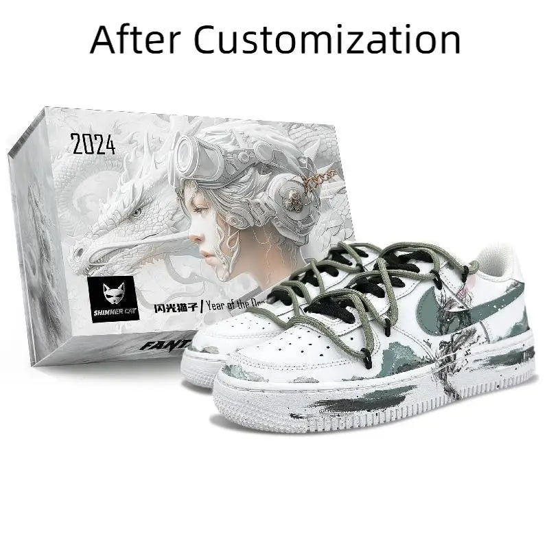 【Customize】Nike Air Force 1 Skateboarding Shoes Men Low-top White/green/black/cyan Sneakers shoes CW2288-111