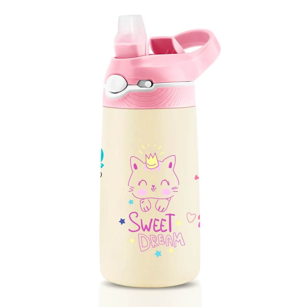 400ML Water Bottle for Children,Thermos With Cute Pattern,Children Thermal Bottle , School Kids Water Bottle With Straw BPA Free - AIAZ