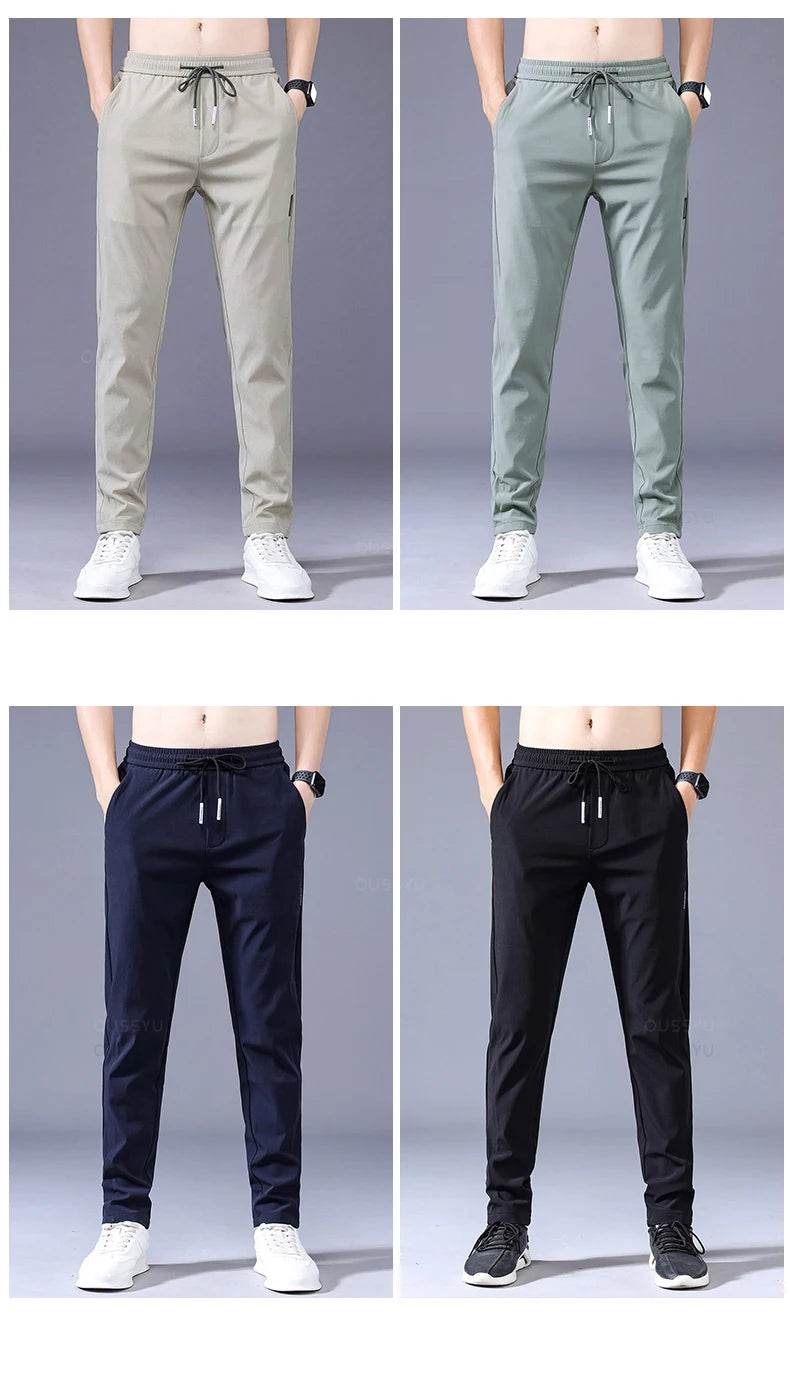 2025 Men's Trousers Spring Summer New Thin Green Solid Color Fashion Pocket Applique Full Length Casual Work Pants Pantalon - AIAZ