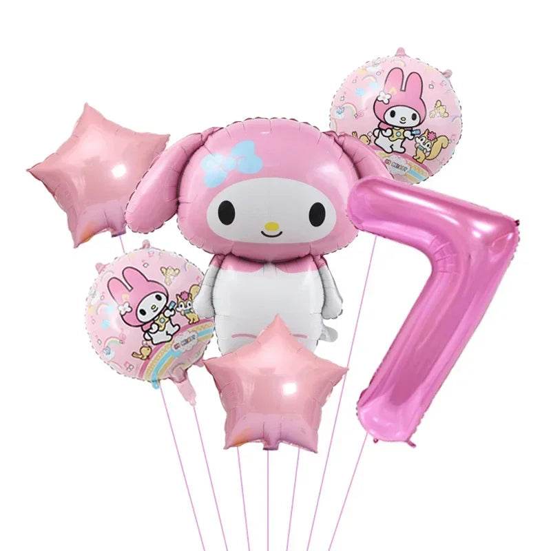 6pcs Cartoon Sanrio Cute Kuromi My Melody Cinnamoroll Foil Balloon 32 inch Number Set Children's Birthday Party Decorative Toys - AIAZ