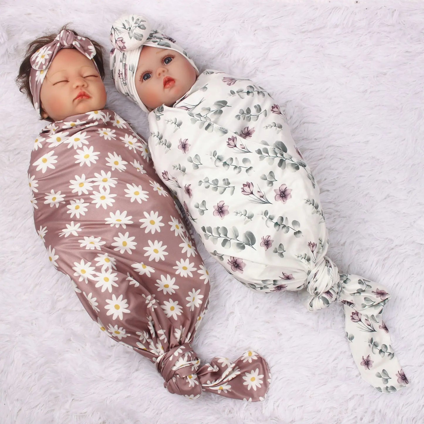 3pc/set Baby Swaddle Wrap New Born Receiving Blanket for Newborn Babies Accessories Soft Floral Headband Hat Bedding Baby Items