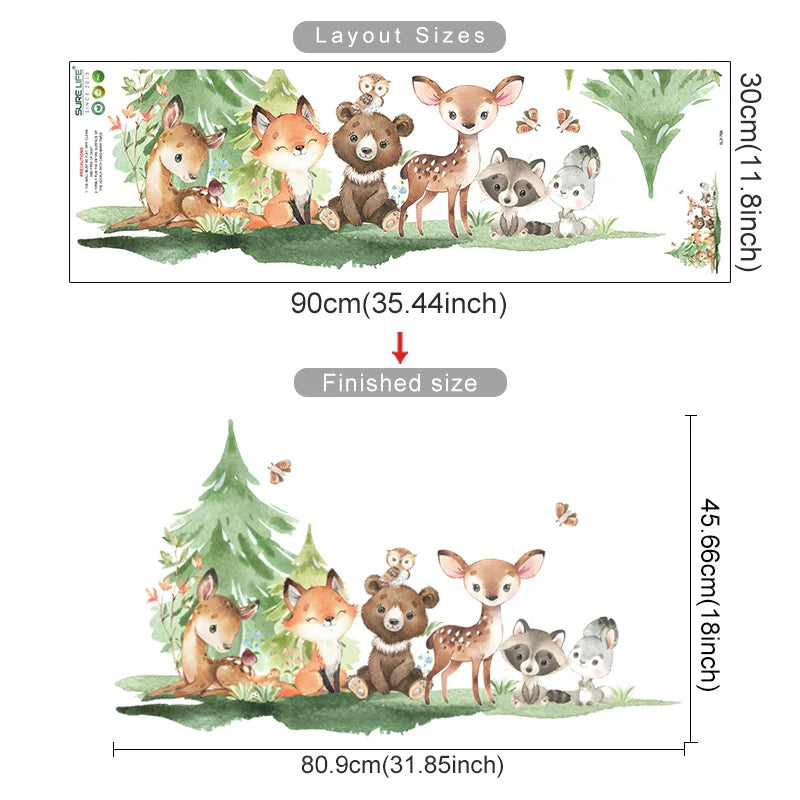 Forest Animals Theme Bear Deer Rabbit Children's Wall Stickers for Kids Room Baby Room Decoration Wallpaper Wall Decals Nursery
