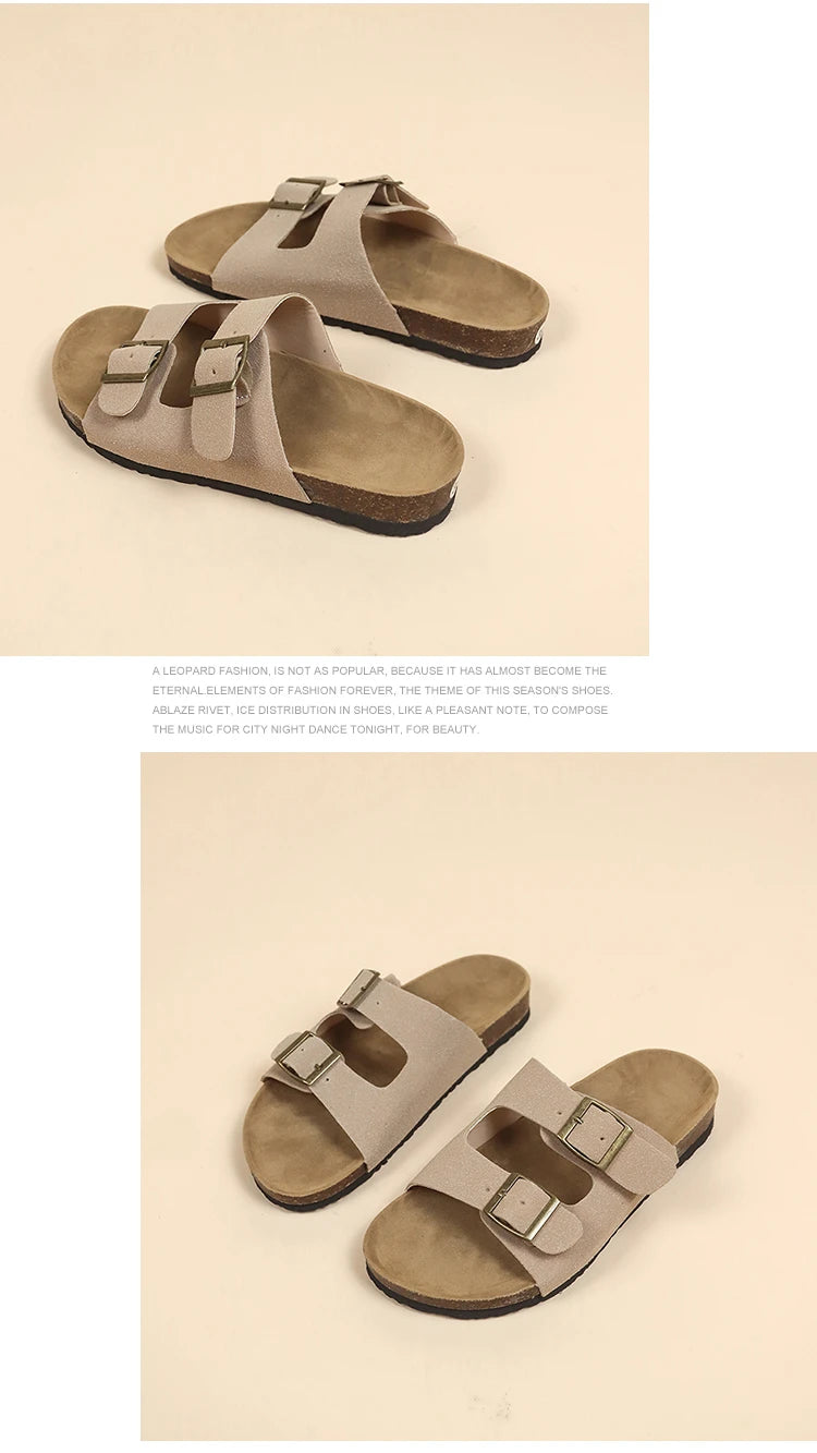 Flat Slippers For Women 2025 New Luxury Men Indoor Bottom Non Slip Cork Slippers Women's Beach Outdoor Home Flip Flops Sandals