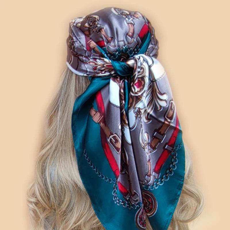 New 90*90cm Retro Brand Women Silk Scarf Bandanna Fashion Bohemian Pattern Square Hijab Lady Wrap Headband foulard muffler - AIAZ