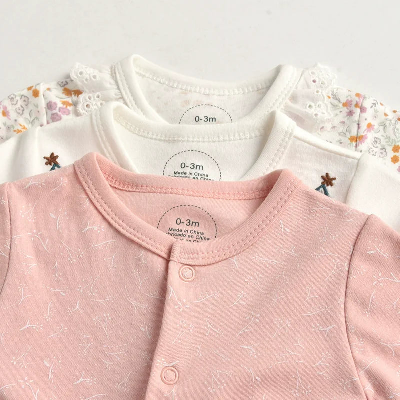 IYEAL 2025 Spring Newborn Clothing Infant Jumpsuits 100% Cotton Long Sleeve Baby Boys Girls Clothes Pajamas 3Pcs/Lot