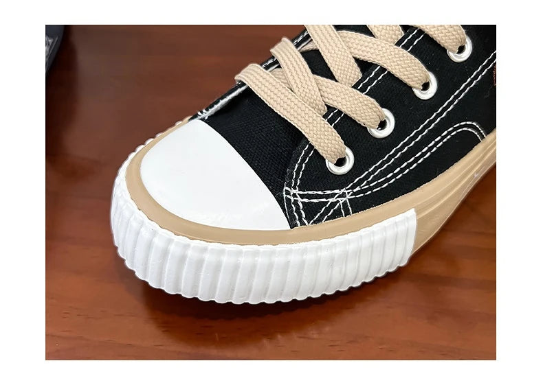 Women Cute Bear Canvas Shoes New Flat Casual All-match Half Slippers Korean Version Trend Lace Up Ladies Vulcanized Shoes 2024