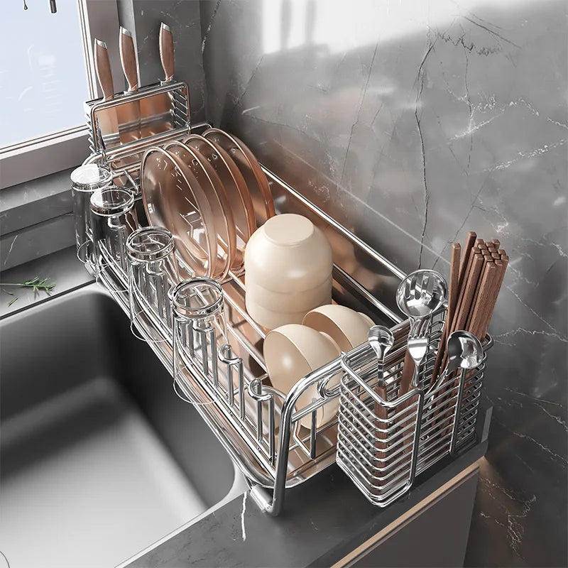 Dish Drain Rack Holder 304 Stainless Steel Bowl Drainer Tableware Cup Drying Rack Kitchen Accessories Storage Organizer Shelf
