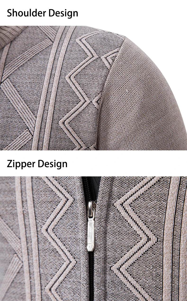 Thickened jacket men's autumn and winter warm trend line stand collar knitted cardigan sweater coat - AIAZ