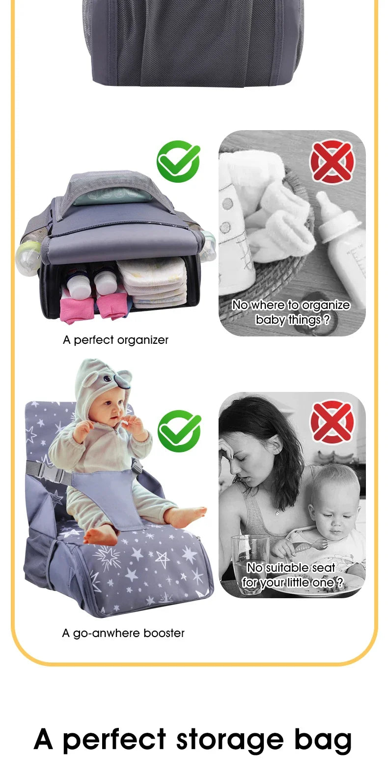 INSULAR 2 In 1 Portable Safe Pads Booster Seat Mommy Bags Comfortable Height Chair Cushion Perfect Organizer Multi-functional