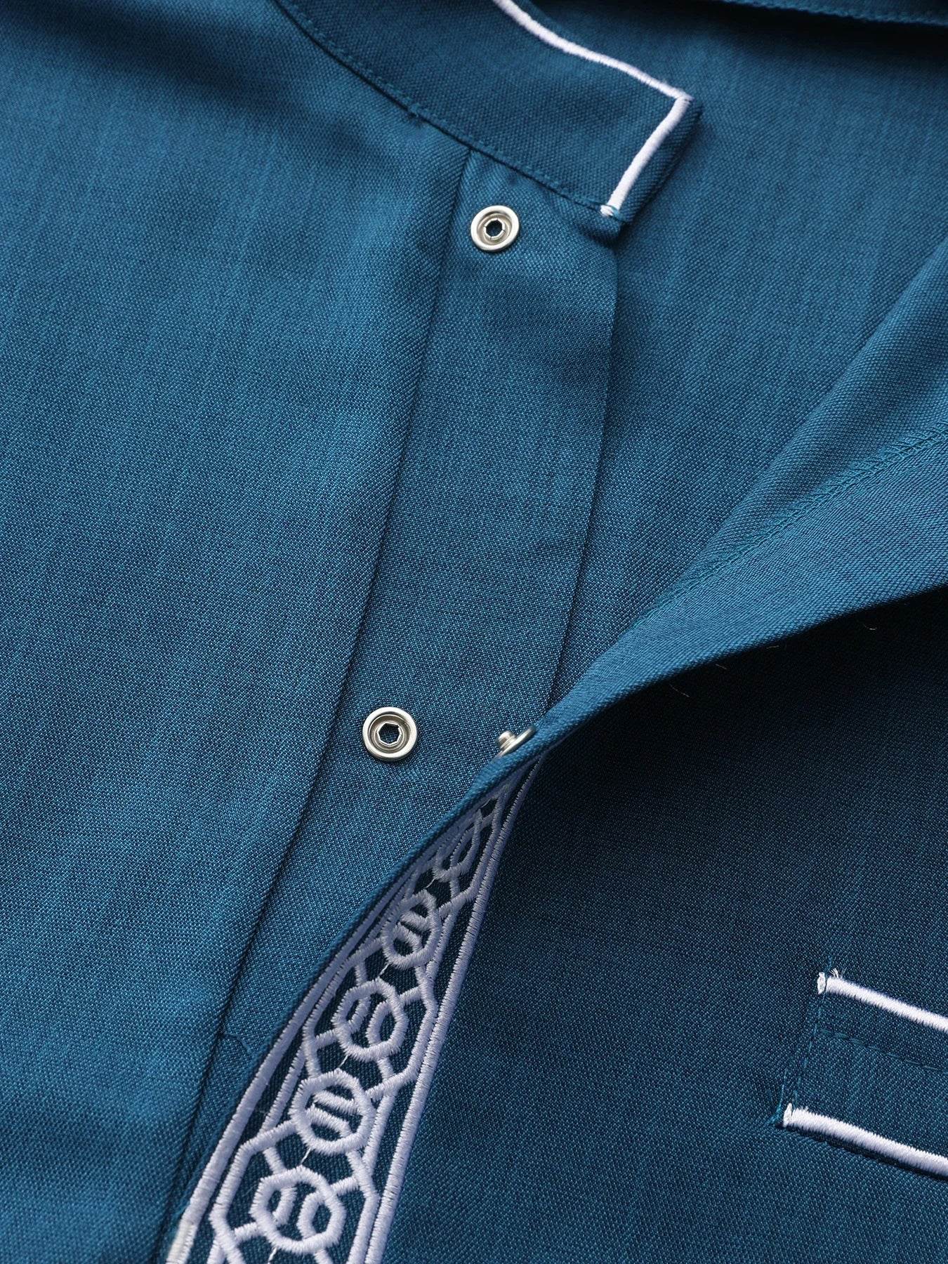Muslim men's robe long-sleeved ethnic style embroidered stand collar Arabic clothing men's Islamic casual robe - AIAZ
