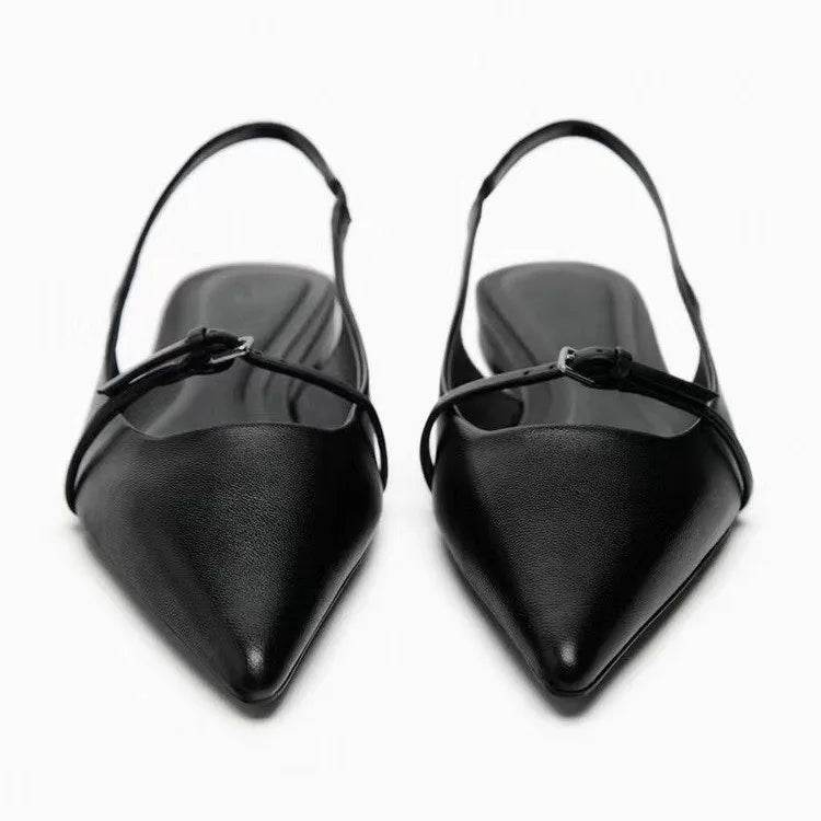 Summer New Women's Flat Bottom Slingback Sandals Woman Leopard Pointed End Mules 2025 Fashion Leather Pu Low-heel Beach Shoes - AIAZ