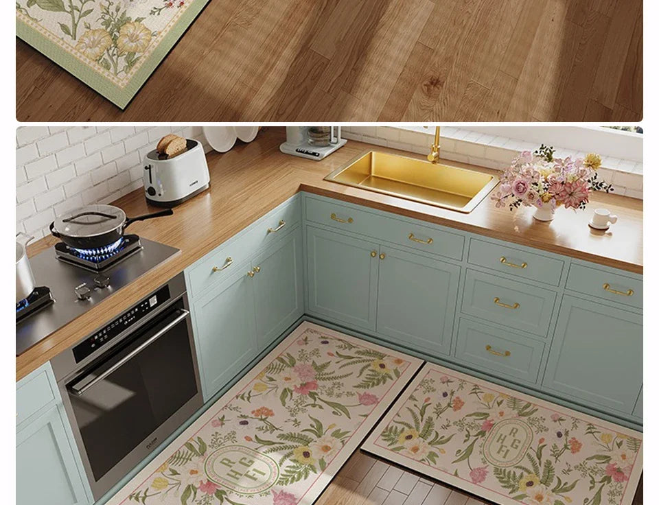 Kitchen Floor Mat Pvc Leather Waterproof Carpet Oil-proof Floral Rug Home Decoration Long Foot Mats Alfombra De Cocina 주방매트
